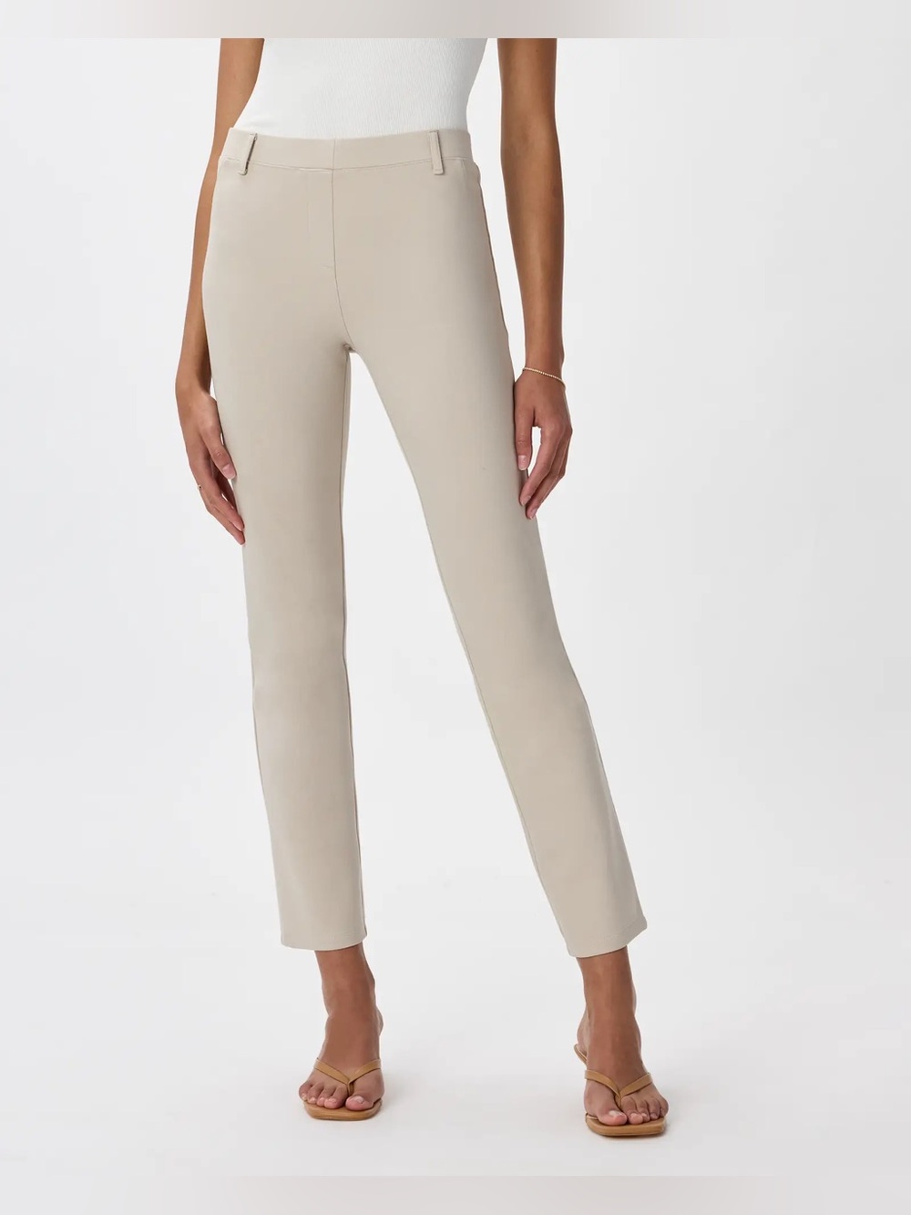 Quince Ultra Stretch Ponte Straight Leg Pull On Pants Ecru Khaki size Medium